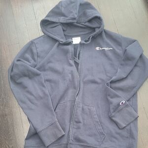 Mens Champion Dark Gray Zip-Up Hoodie, XL